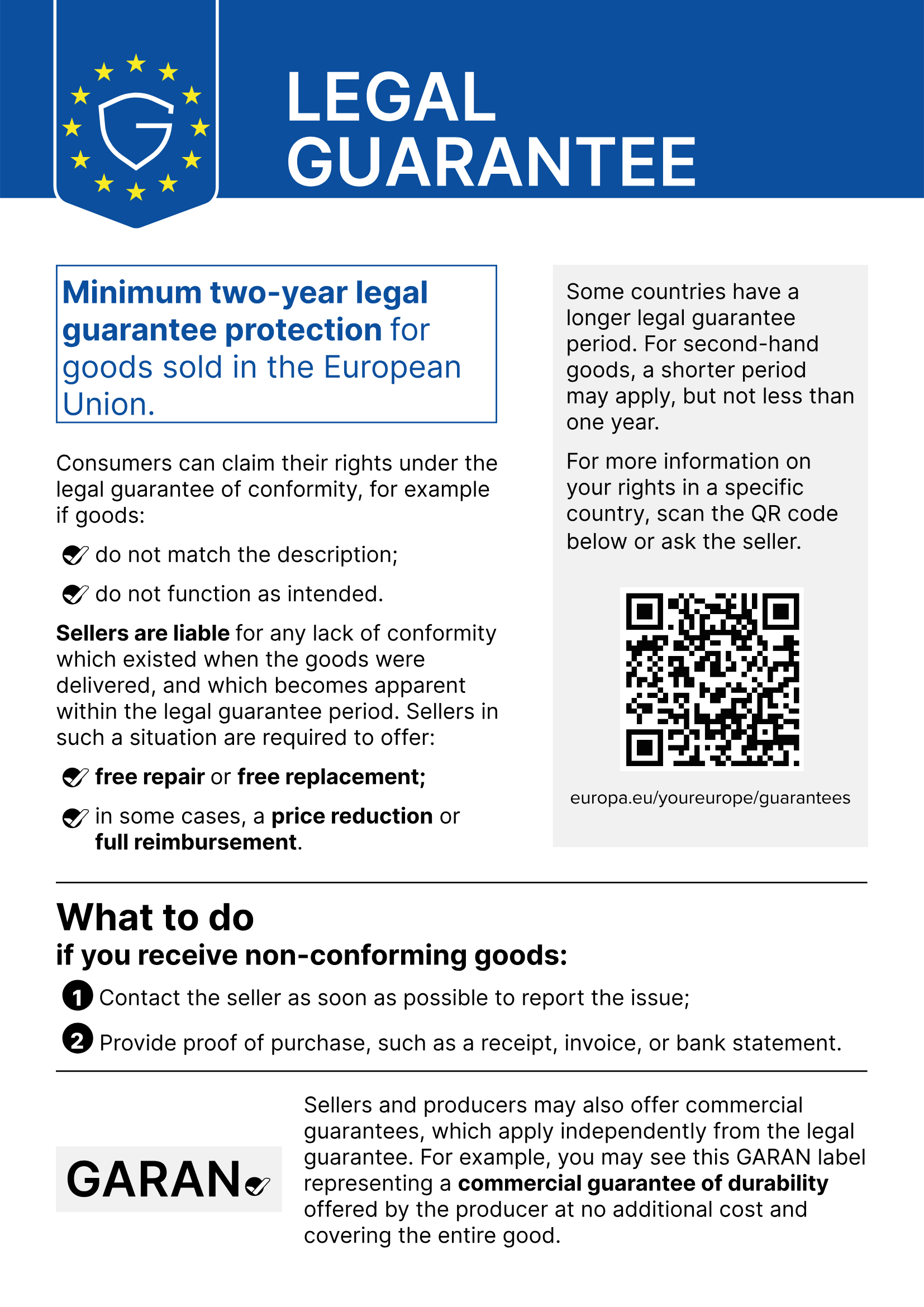 Official EU notice on the legal guarantee of conformity