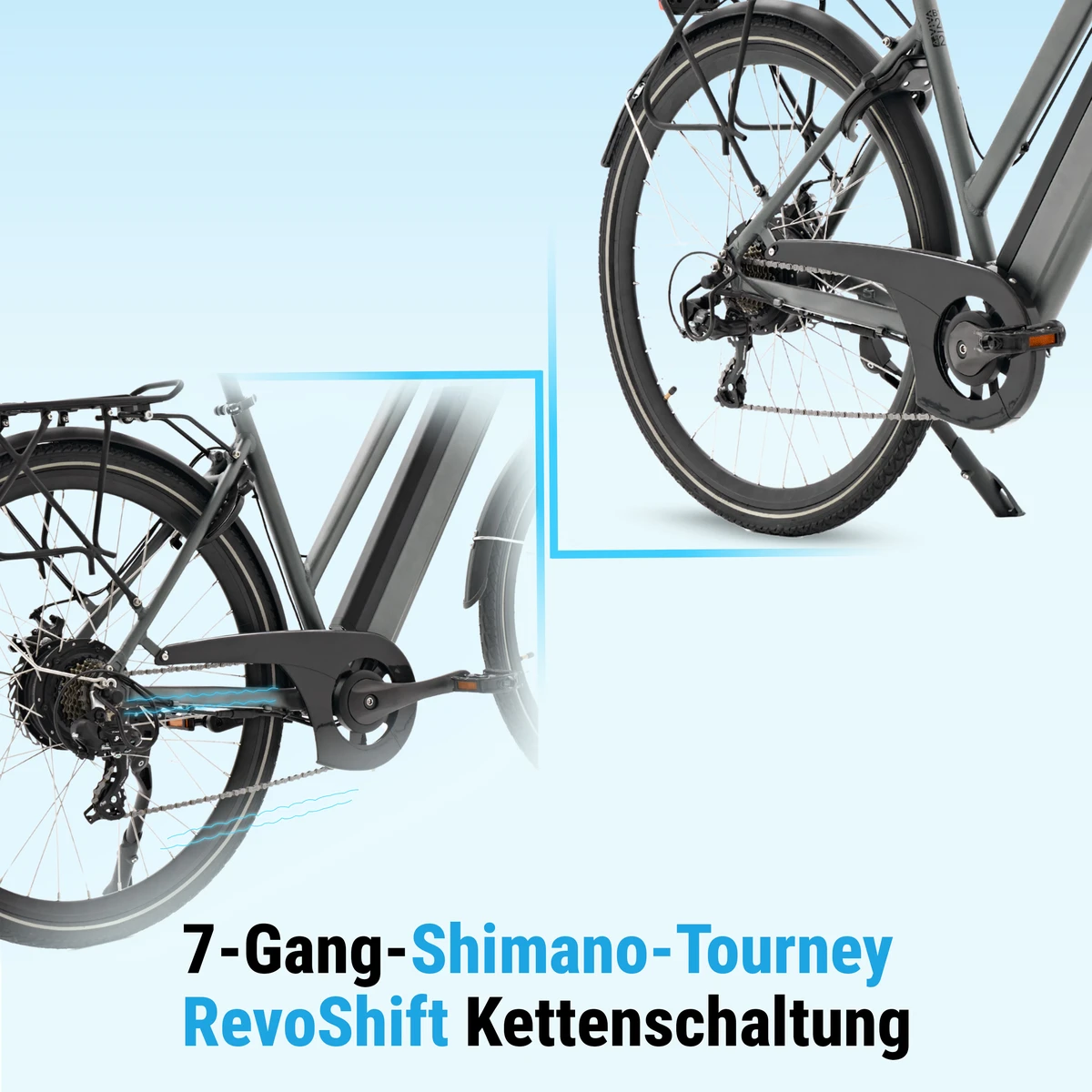 7-speed Shimano Tourney RevoShift derailleur gears
