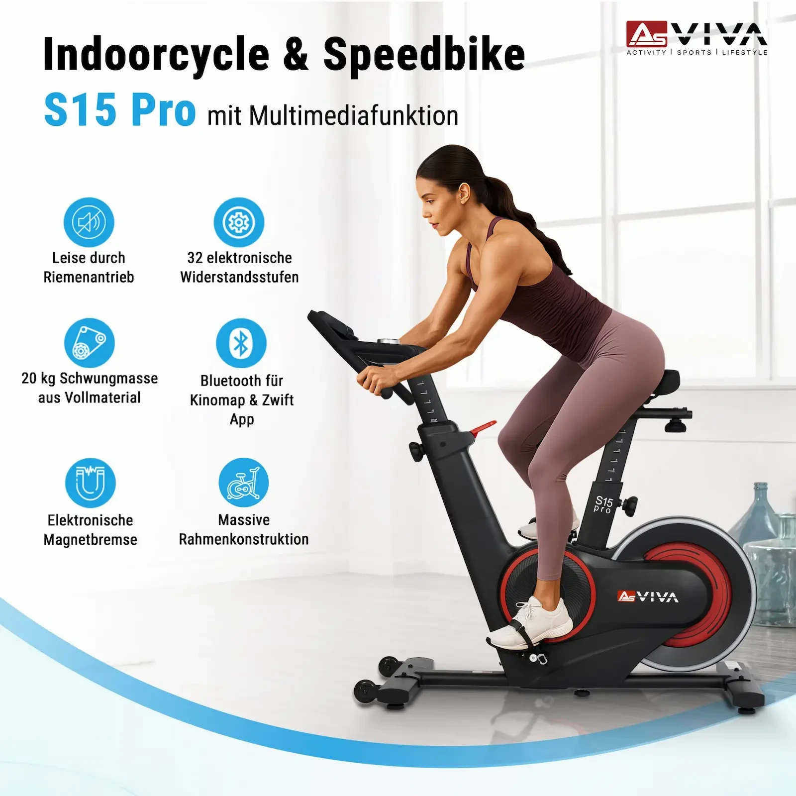 AsVIVA S15 Speedbike – Indoor Cycle with multimedia function: features at a glance