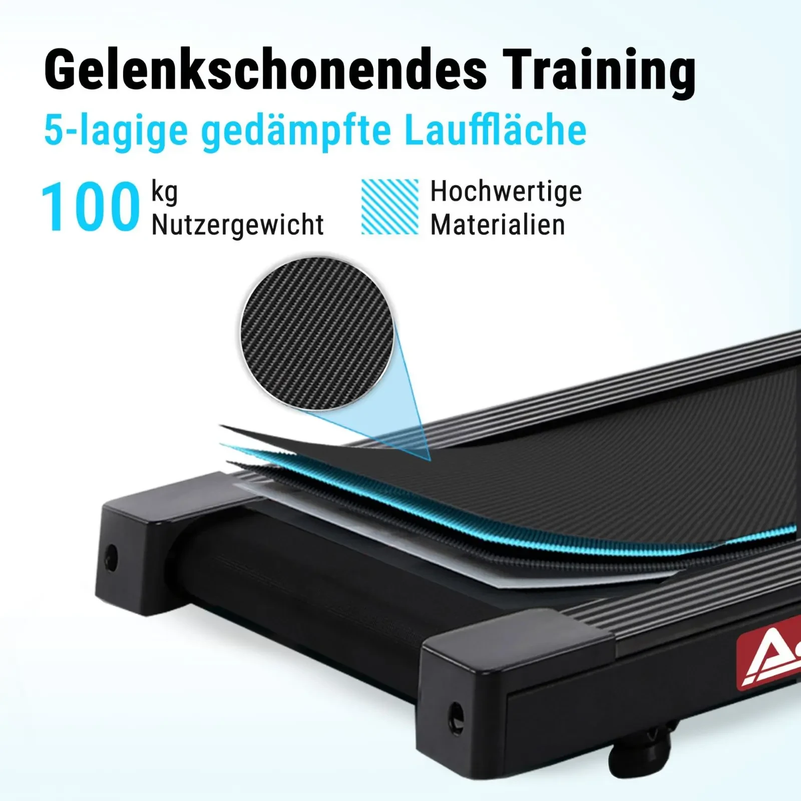 Joint-friendly training – 5-layer cushioned running surface