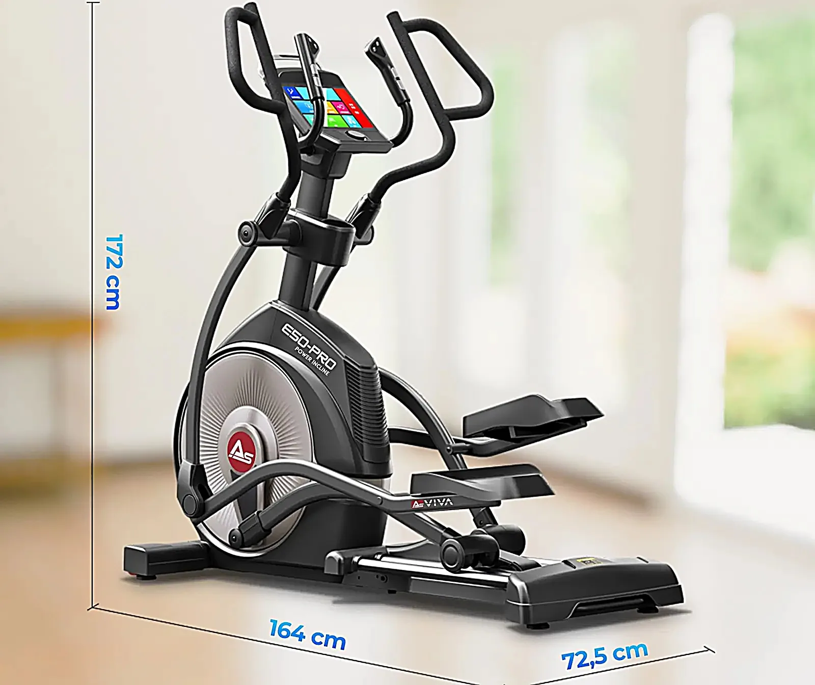 AsVIVA E50 Smart Stair Pro cross trainer – side view with features at a glance