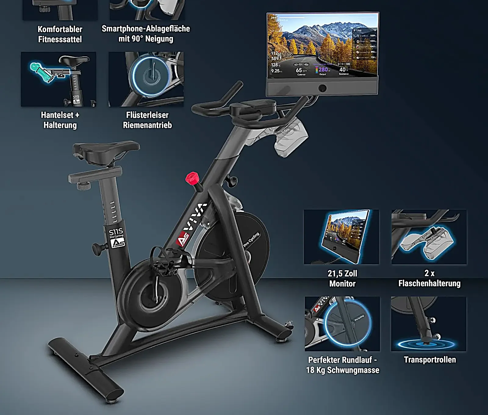 AsVIVA S11S Speedbike Indoor Cycle – all components at a glance