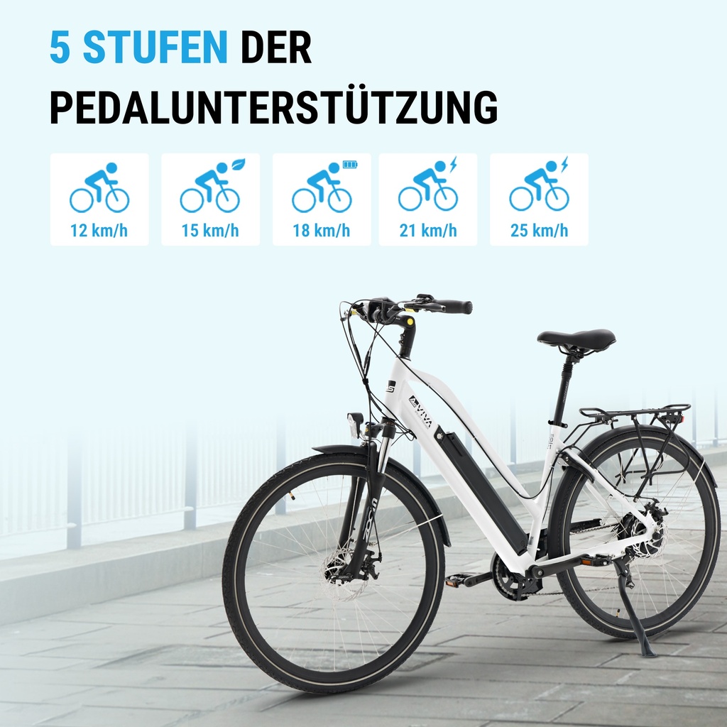 City E-Bike B15 – 28 Zoll – Grau/Weiß – Pedalunterstützung Schwarz