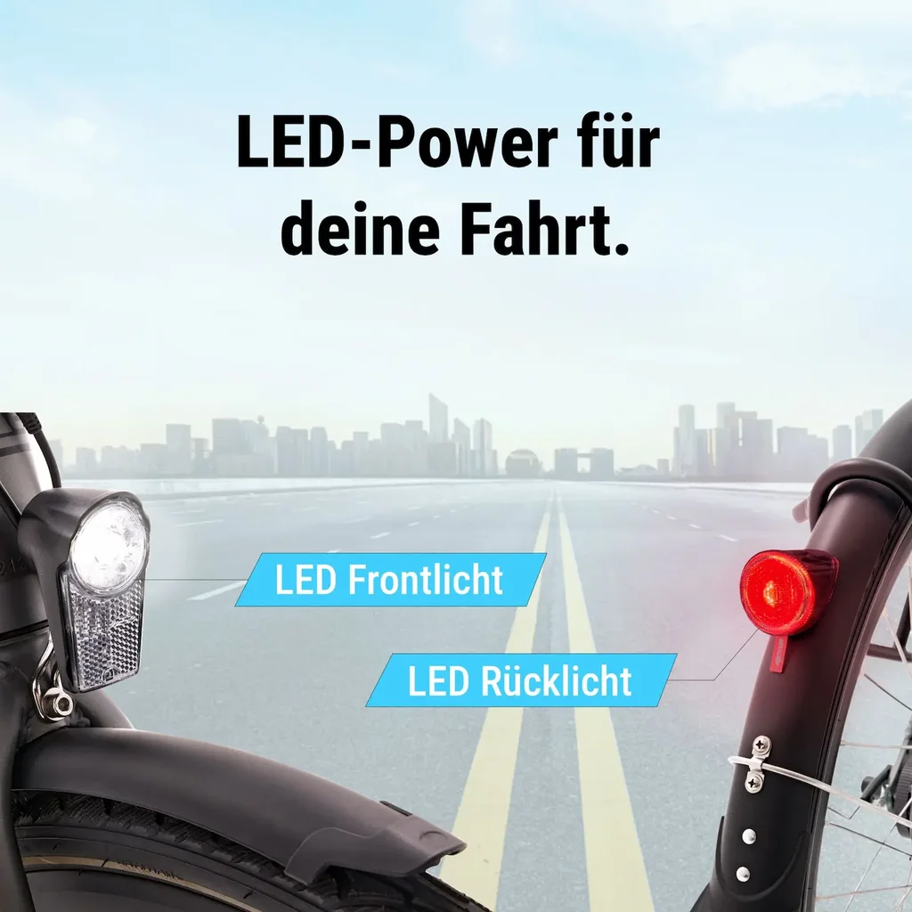 AsVIVA E-Bike BC1B – 28" Urban City Bike – LED Lighting & Lighting