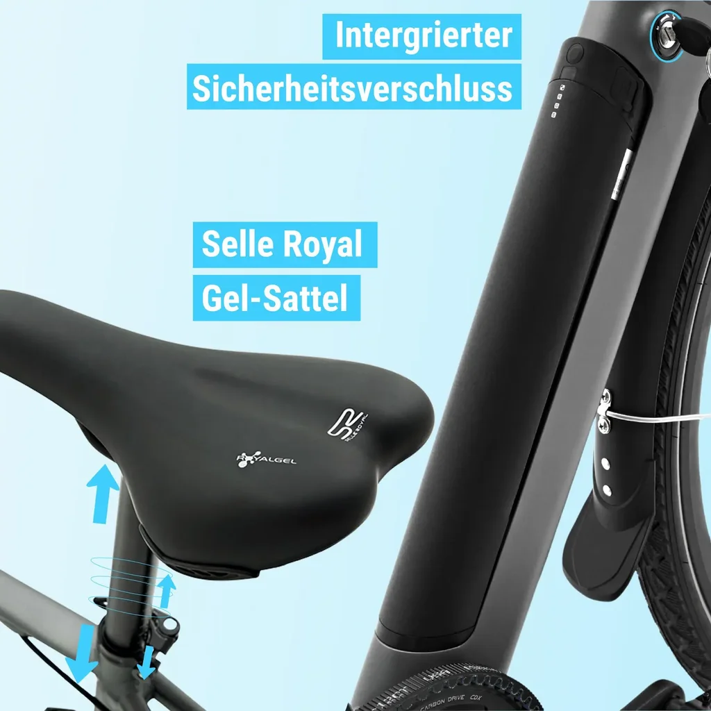 AsVIVA E-Bike BC1B – 28" Urban City Bike – Safety Lock