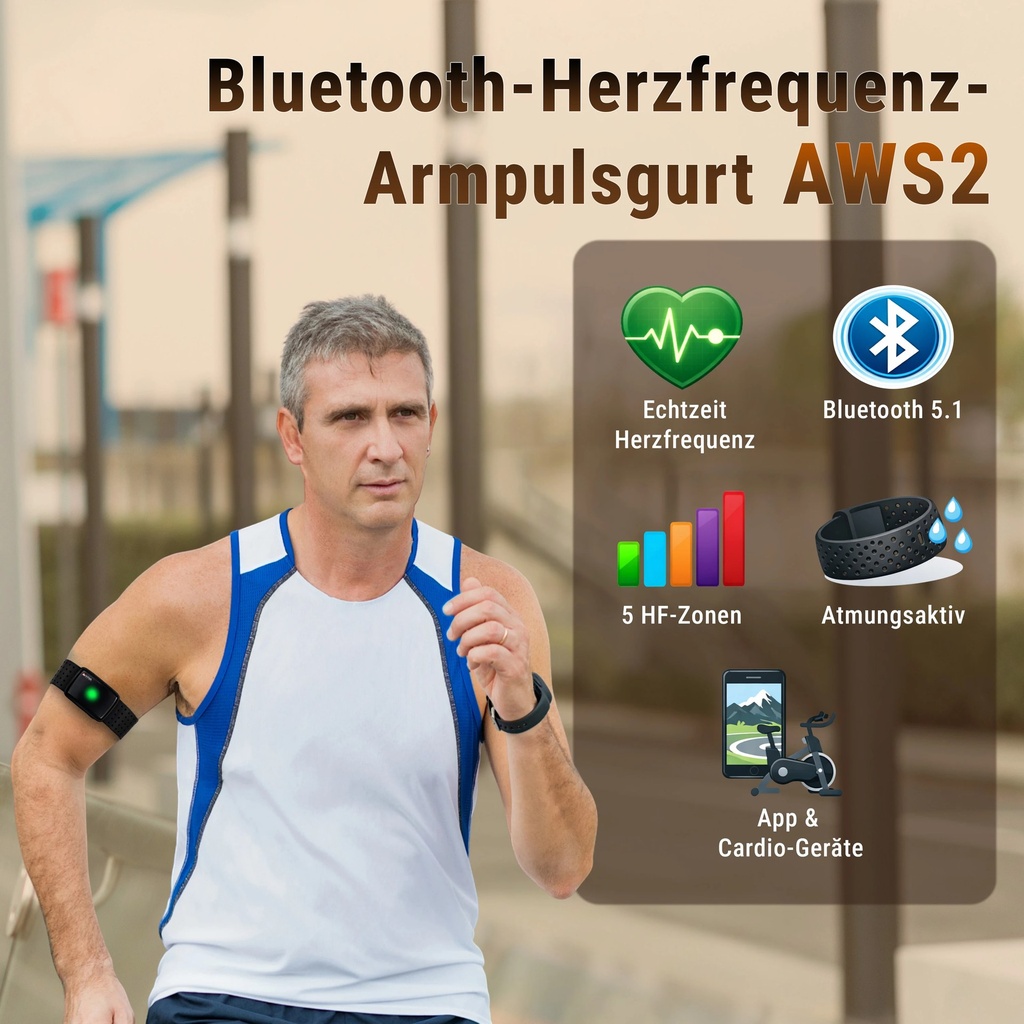Armpulsgurt mit Bluetooth AWS2 – Herzfrequenzmesser Pulsmesser Detailansicht