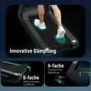 Detailed view of the 23.5-inch touchscreen on the AsVIVA T22 Studio Pro treadmill with workout menu