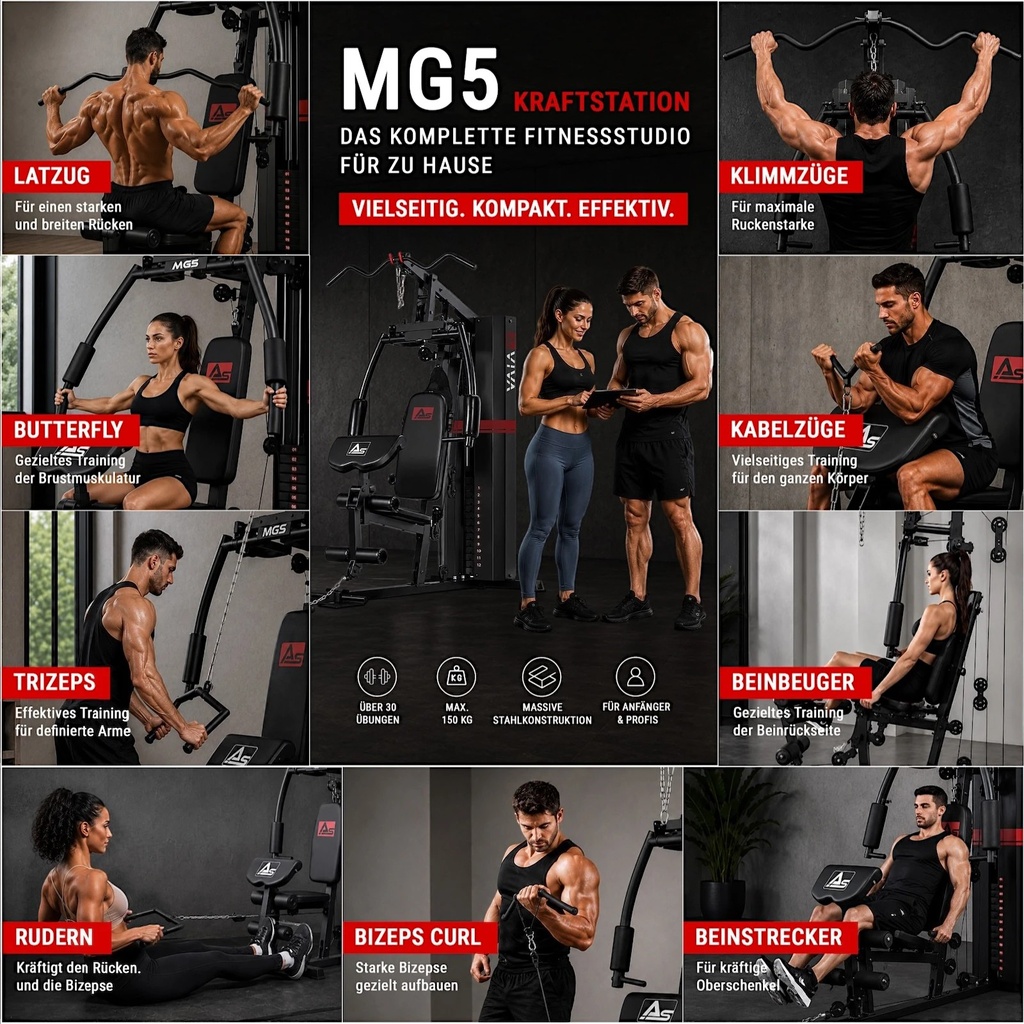 Kraftstation Multi-Gym MG5 Pro – Übungen Übersicht