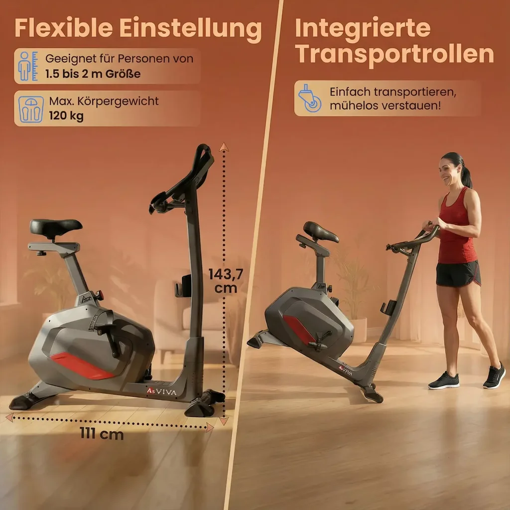 Ergometer Smart Fit H22 – Heimtrainer Grau Transportrollen