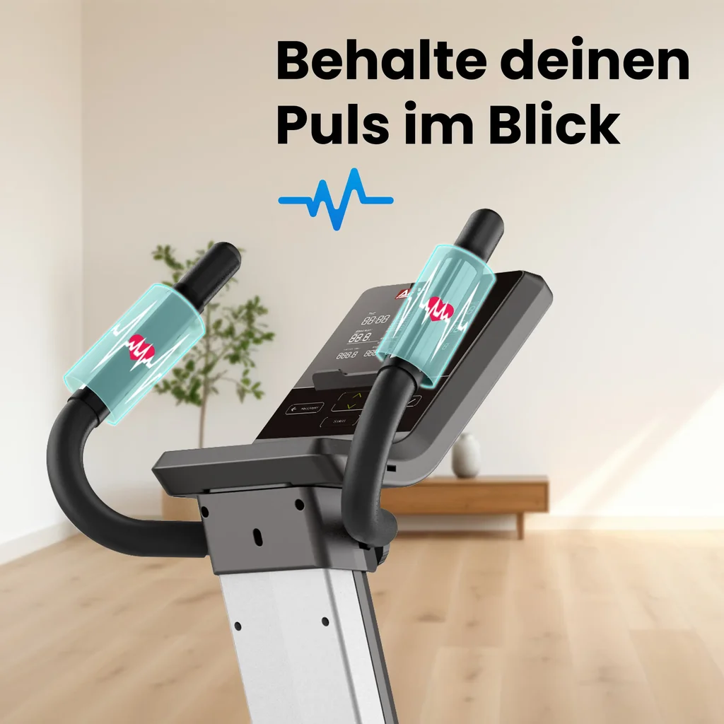 Hand pulse sensors on the handlebar of the AsVIVA ergometer H25 Studio Pro for heart rate measurement
