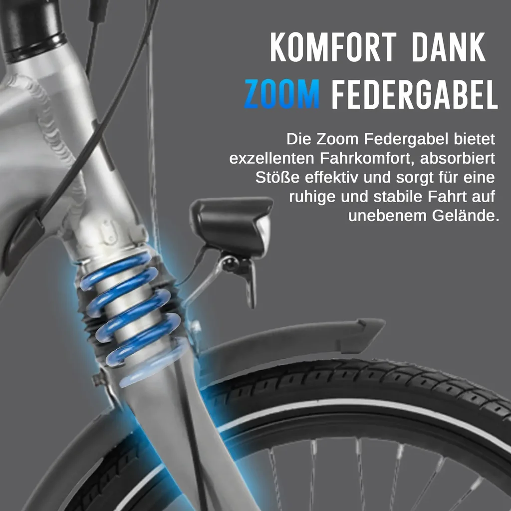 E-Bike Klapprad Stadtfalter B13 – Faltrad Zoom Federgabel