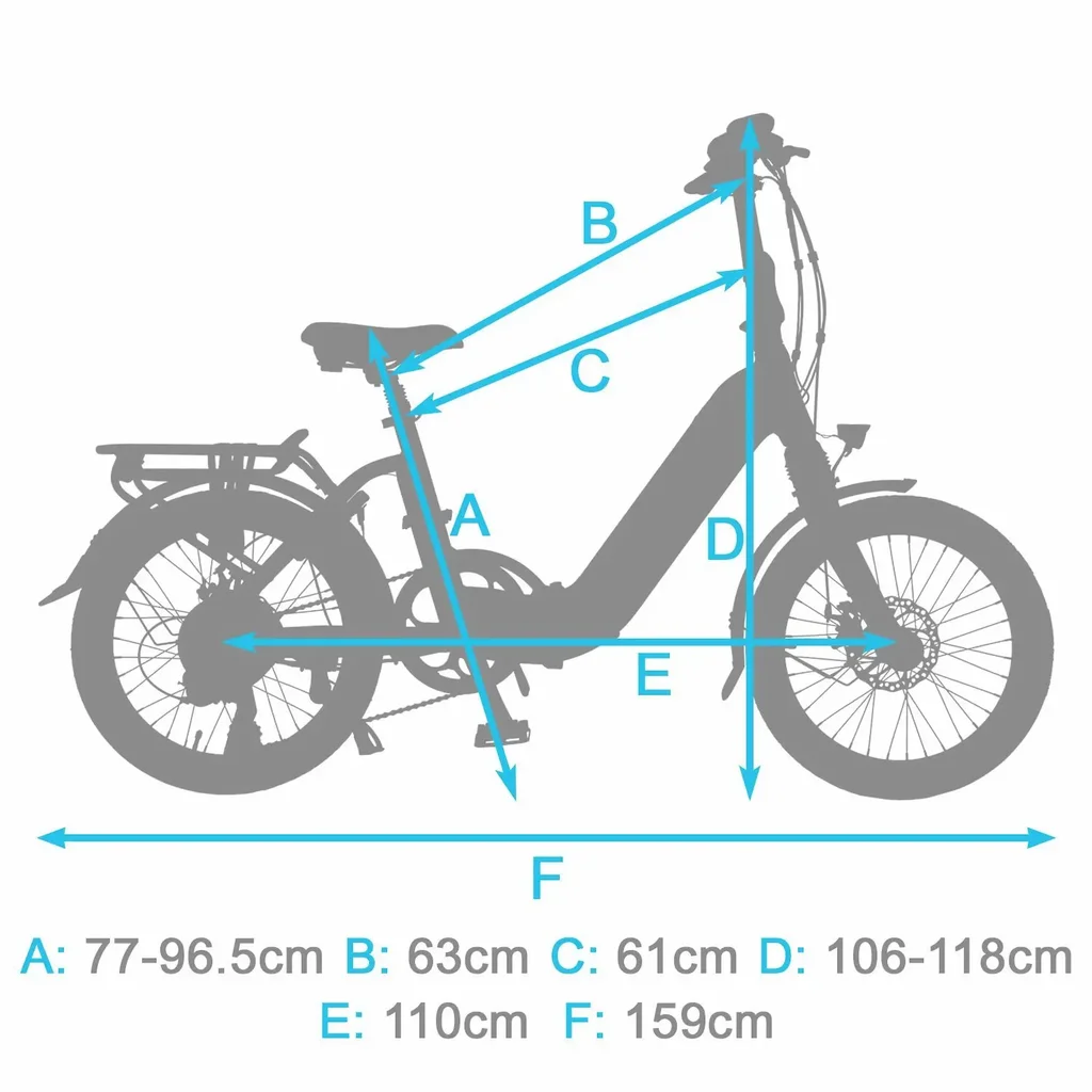 AsVIVA E-Bike Folding Bike Stadtfalter B13 – Dimensions