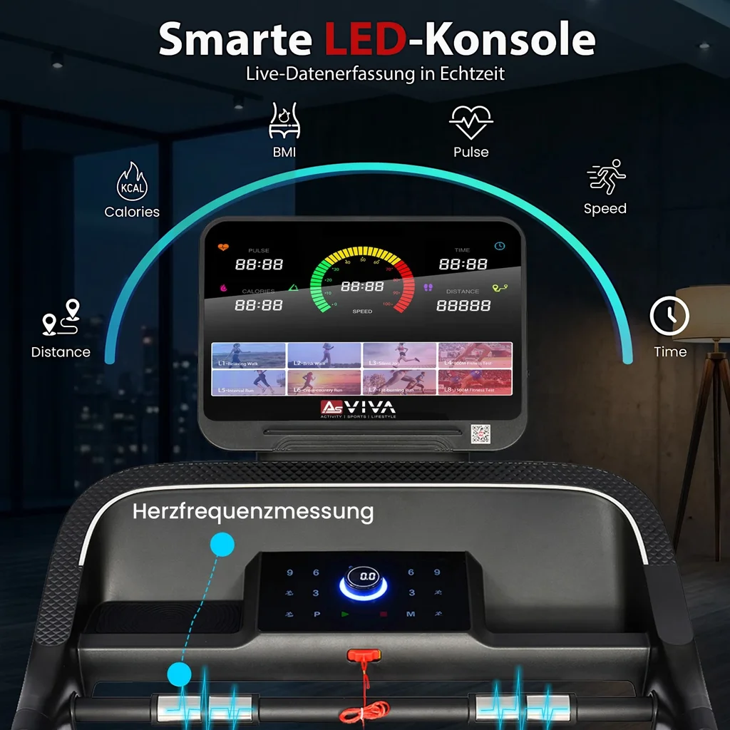 AsVIVA treadmill T20 Cardio Pro Runner – LED lighting & console