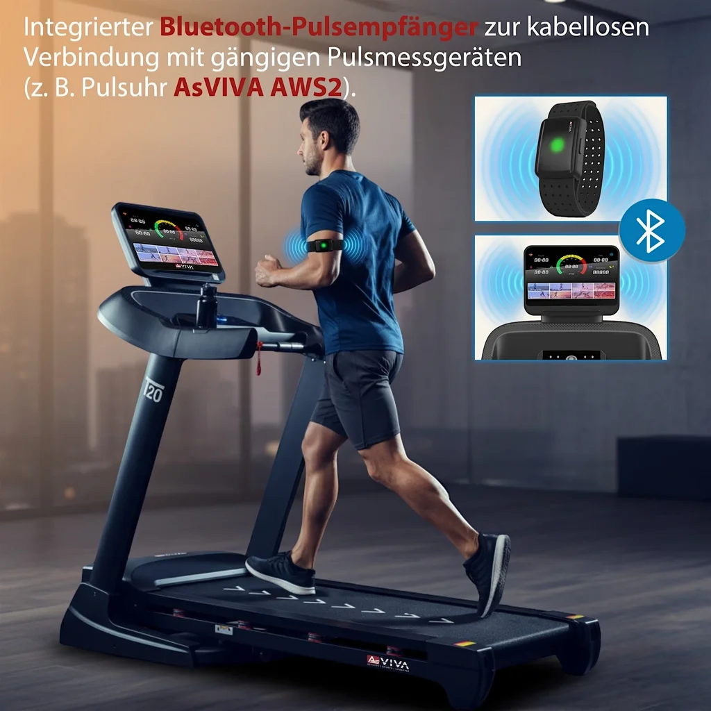 Laufband T20 Cardio Pro Runner – Pulsempfänger Pulsarmband Aws2
