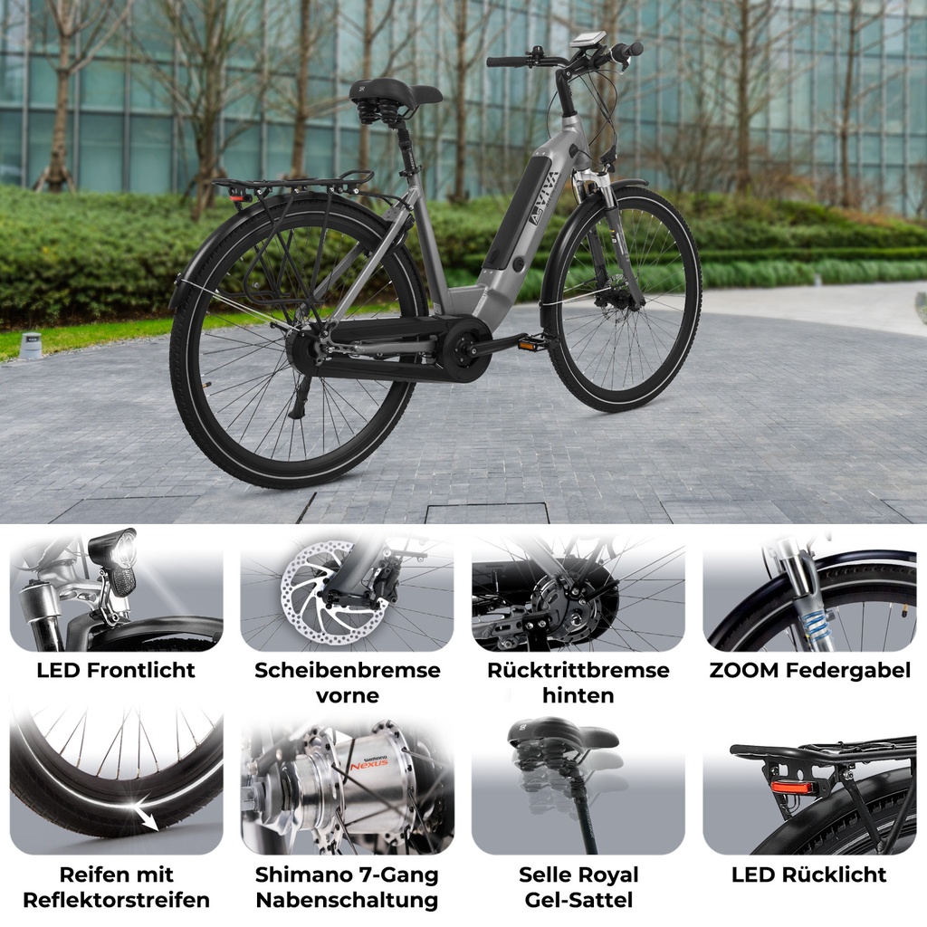 AsVIVA City E-Bike Stadtfalter B14 – Grau/Weiß