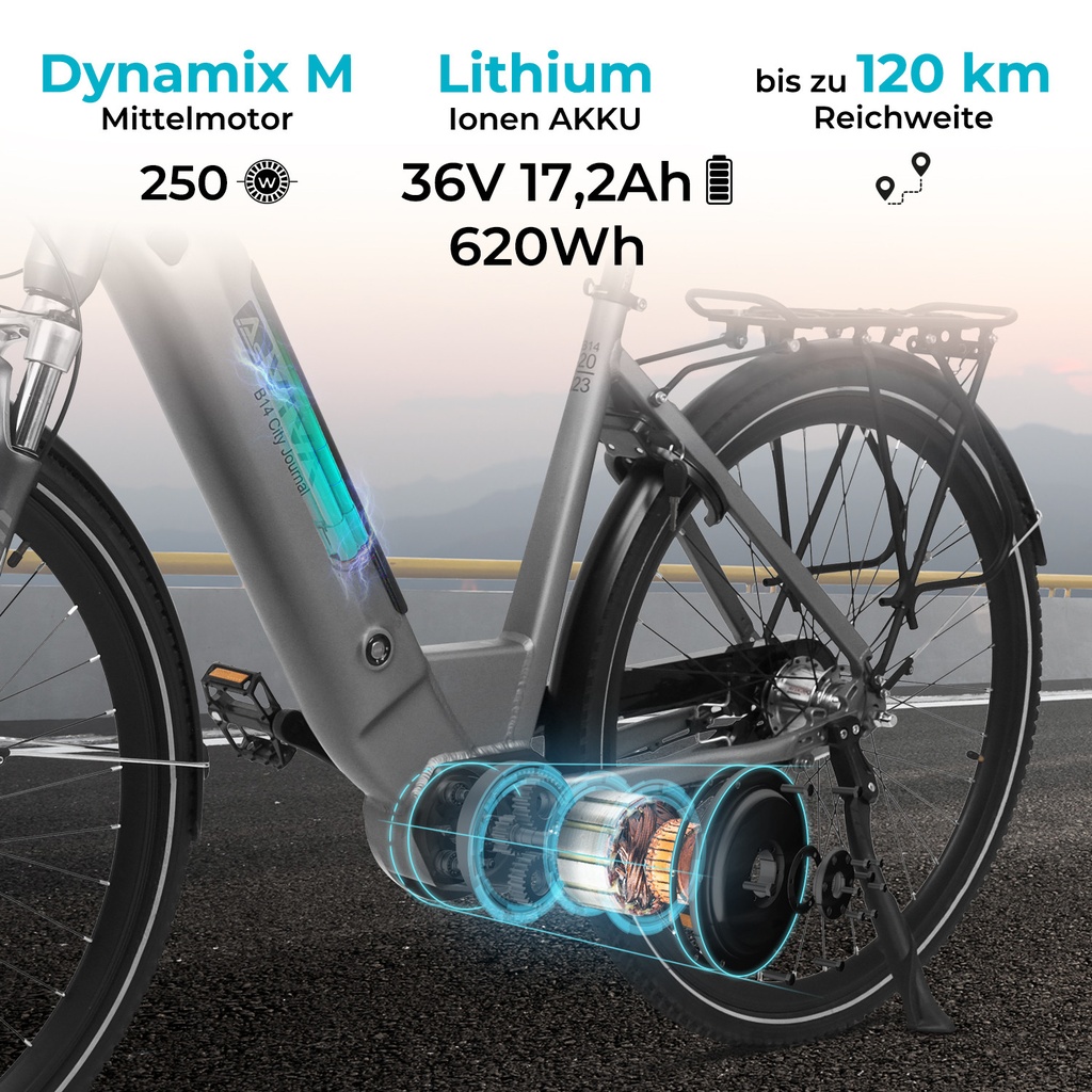 AsVIVA City E-Bike Stadtfalter B14 – Gray/White – Motor