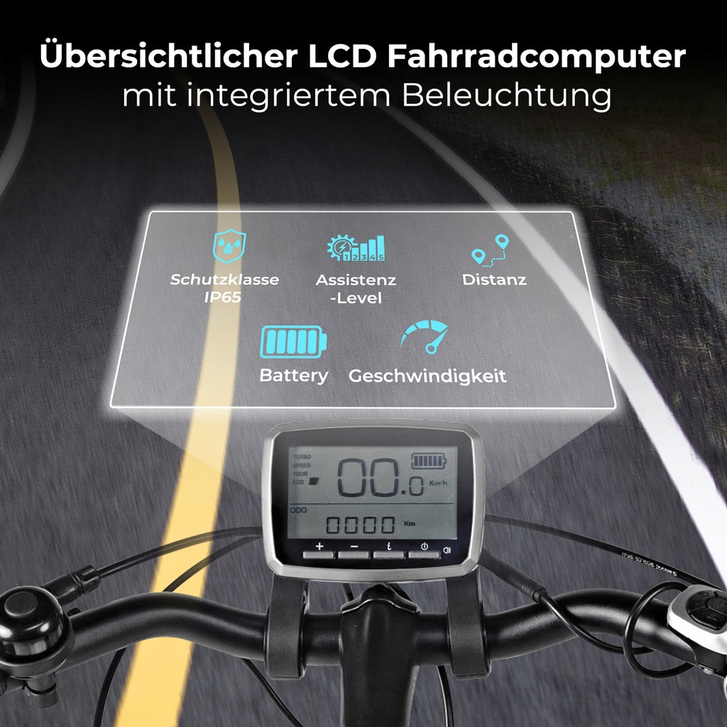 AsVIVA City E-Bike Stadtfalter B14 – Gray/White – On-board computer
