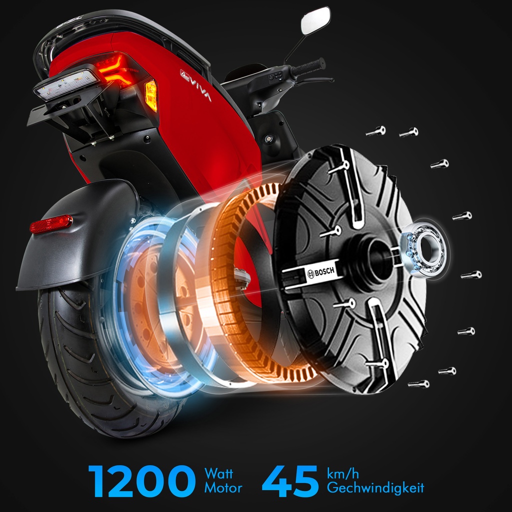 [EM1_RED] electric motor scooter AsVIVA EM1 red - drive and battery