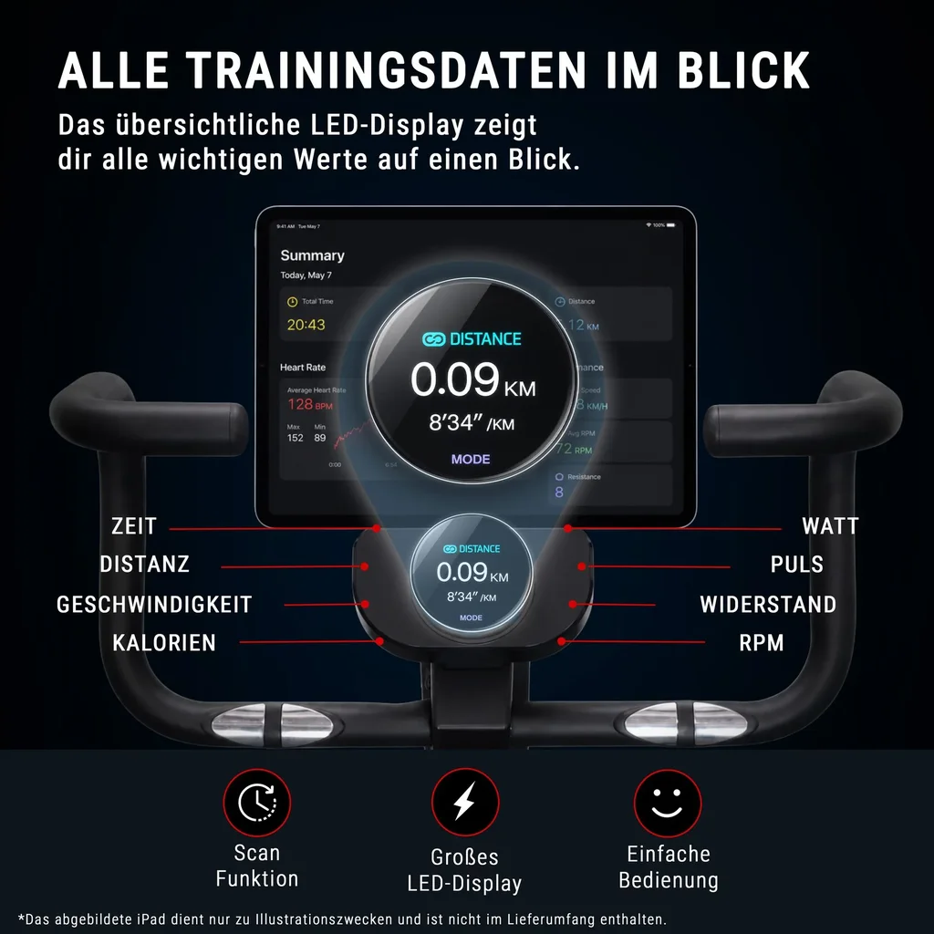 Ergometer Heimtrainer LED H12 Tiefeinsteiger – 3000x3000