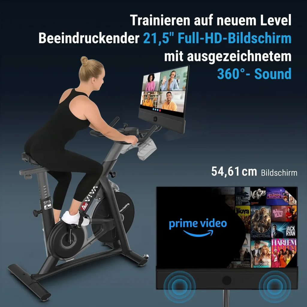 Large display of the AsVIVA Speedbike S11S clearly shows all important workout metrics