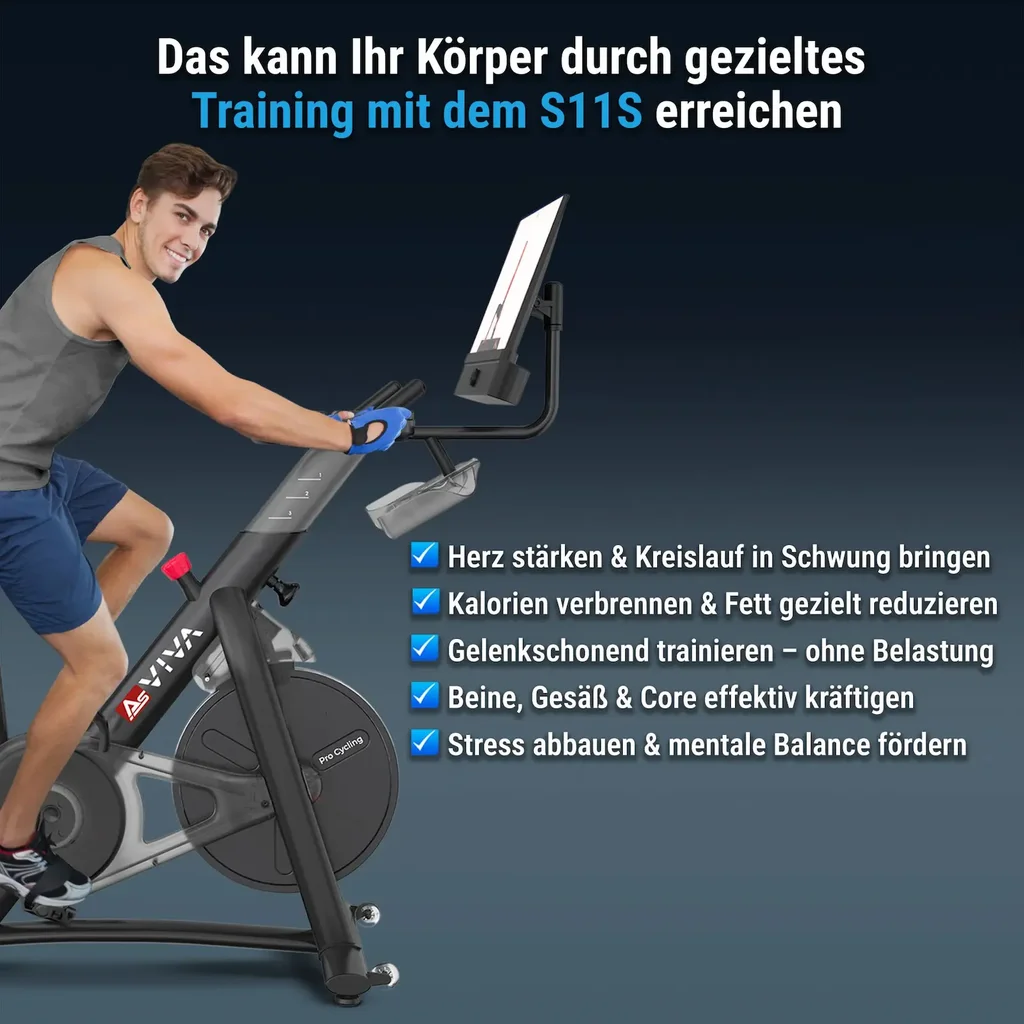 Full-body workout on the AsVIVA Speedbike S11S effectively targets legs, core, and upper body