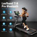 The AsVIVA Smart T18 Pro treadmill in a full side view with running deck and foldable frame