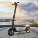 Full side view of the AsVIVA ES01 e-scooter with foldable handlebar and red accents